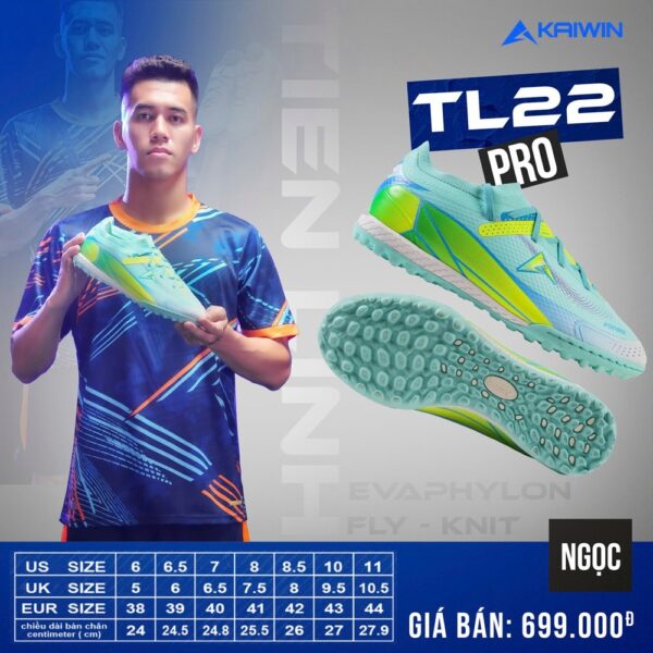Giày đá bóng Kaiwin TL22 Pro màu Xanh Ngọc – Phá Cách, Êm Ái & Bám Sân Tối Đa