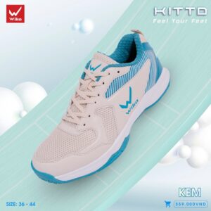 Giày Cầu Lông Wika Kitto Màu Kem - Phối Xanh Dương Trẻ Trung