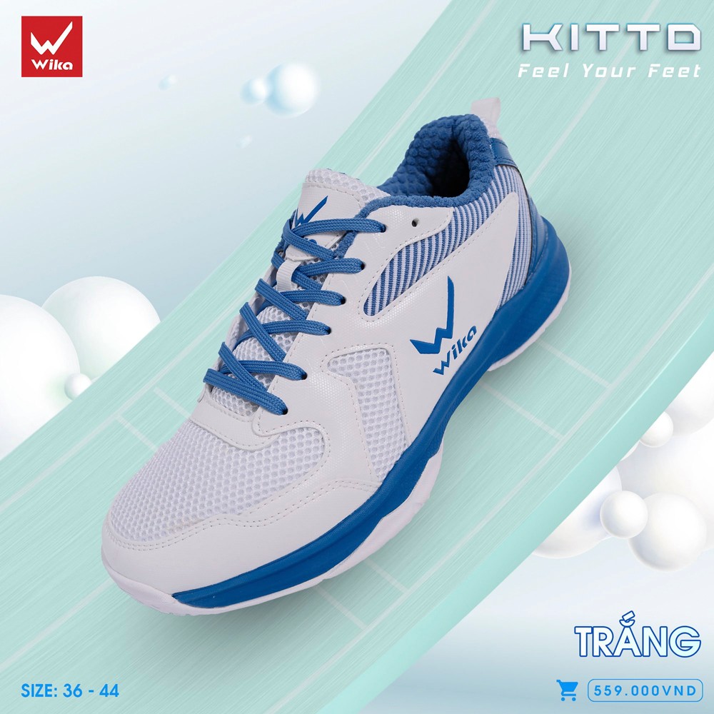 Giày cầu lông Wika Kitto trắng phối xanh dương chính hãng, thời trang thể thao