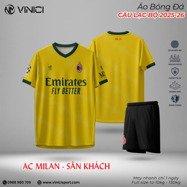 Áo bóng đá AC Milan sân khách 2025-2026 màu vàng – Vinici chính hãng