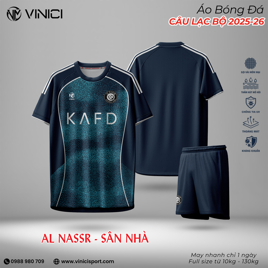 Áo Bóng đá Al Nassr sân nhà 2025-2026 màu xanh navy của VINICI