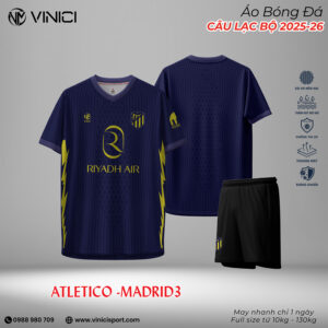 Áo bóng đá Atletico Madrid 2025/26 – Xanh tím than đậm nổi bật cùng họa tiết sấm sét vàng neon