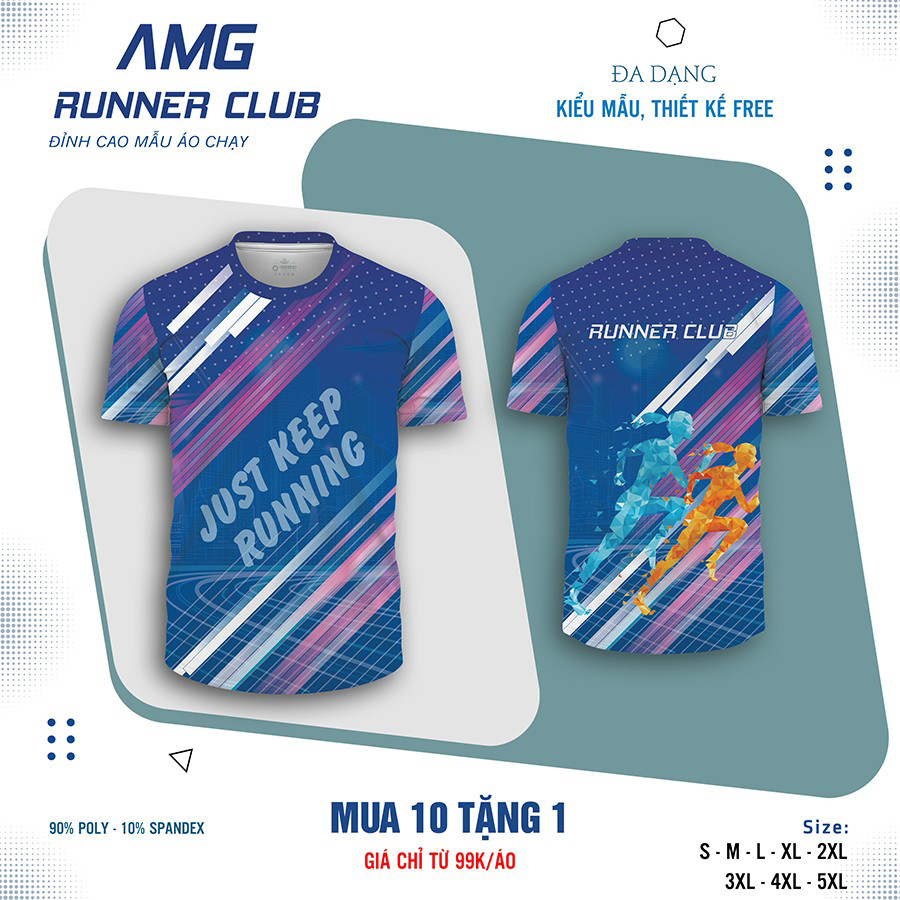 Áo chạy bộ AMG Runner Club xanh dương đậm phối tím hồng pastel