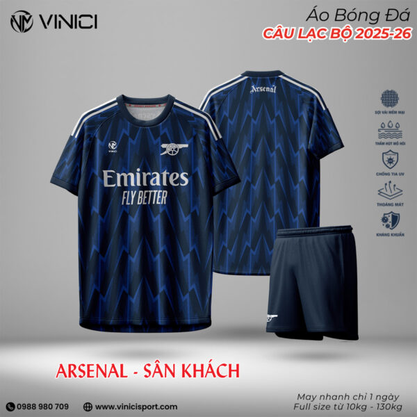 Áo Arsenal Sân Khách 2025-2026 Màu Xanh Đen