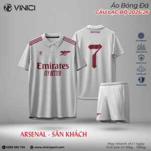 Áo Bóng Đá Arsenal Sân Khách 2025-26 Trắng Ngà Bordeaux – Thiết Kế Vinici Sport