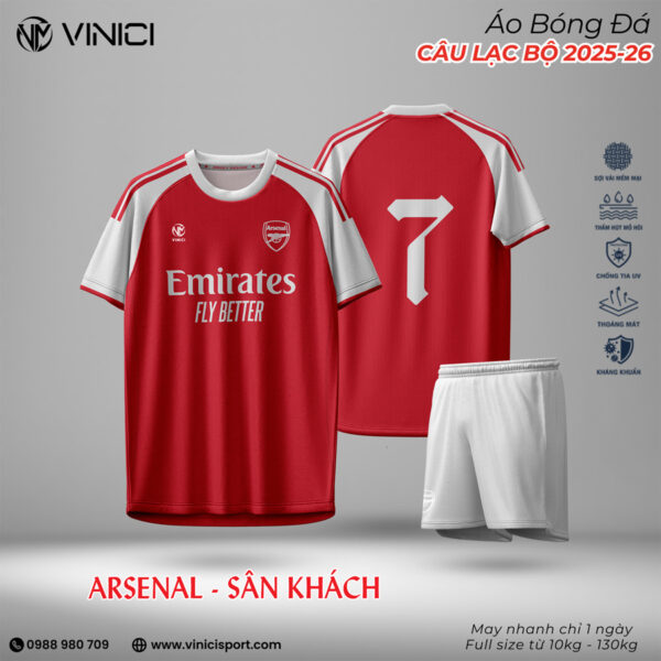 Áo Đấu Arsenal Sân Khách 2025-26 Màu Đỏ Rượu Truyền Thống