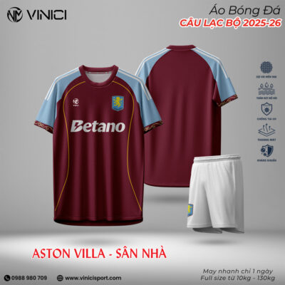 Áo bóng đá Aston Villa sân nhà 2025-2026 màu đỏ bordo