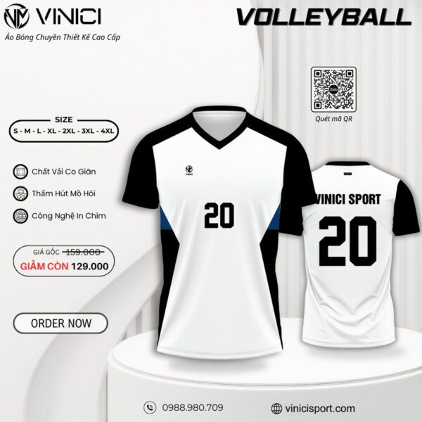 Áo Bóng Chuyền VINICI SPORT Trắng Đen – Năng Động & Chuyên Nghiệp