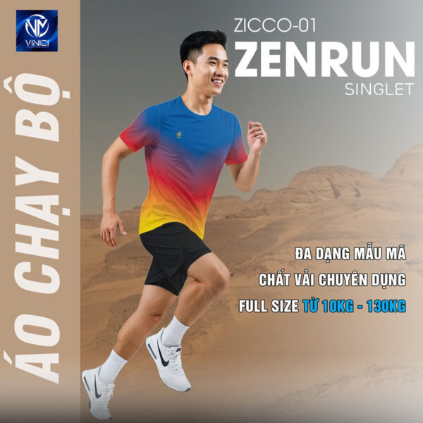 Áo Chạy Bộ Zicco-01 Zenrun Màu Gradient Xanh Đỏ Cam Vàng