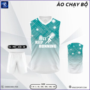 Áo chạy bộ HA - PRO - ACB - 20 Xanh ngọc lam trắng