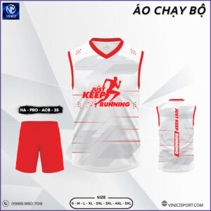 Áo chạy bộ nam HA PRO ACB-35 màu trắng phối đỏ chuyên nghiệp