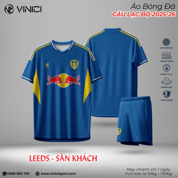 Áo bóng đá Leeds United sân khách 2025-2026 – Xanh dương phối vàng trẻ trung