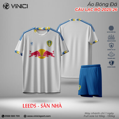 Bộ quần áo bóng đá Leeds United sân nhà 2025-2026 – Trắng phối xanh