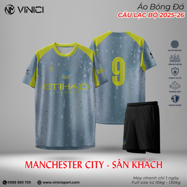 Áo Bóng Đá Manchester City Sân Khách 2025–26 – Xanh Xám Giọt Nước