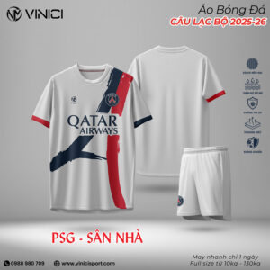 Áo bóng đá PSG 2025-2026 sân nhà - Trắng tinh khôi, phối màu xanh navy & đỏ đô