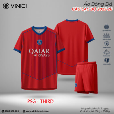 Áo bóng đá PSG Third 2025-26 màu đỏ viền xanh
