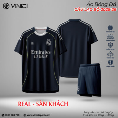 Áo Đấu Real Madrid 2025-26 Sân Khách Xanh Navy