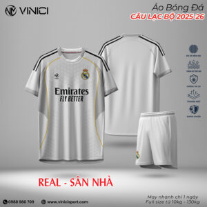 Áo Đấu Real Madrid Sân Nhà 2025-2026 Trắng Bạc - Vinici