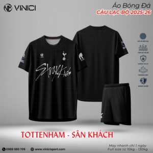 Áo bóng đá Tottenham sân khách 2025–2026 màu đen họa tiết ô vuông VINICI