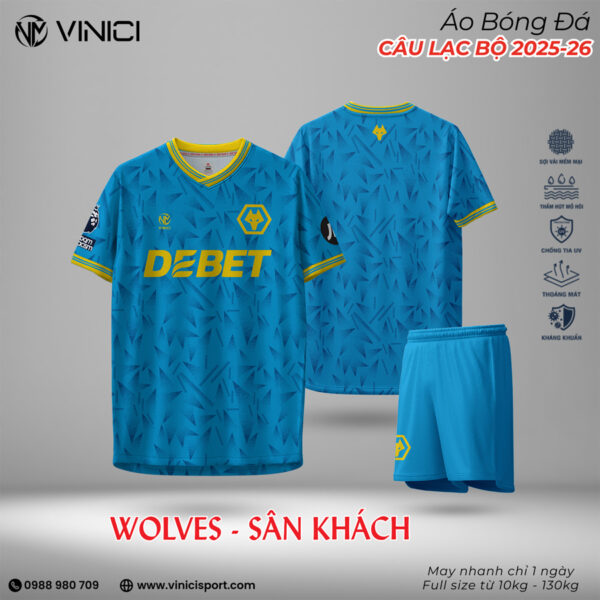 Áo Bóng Đá Wolves Sân Khách 2025-2026 – Xanh Dương Đậm