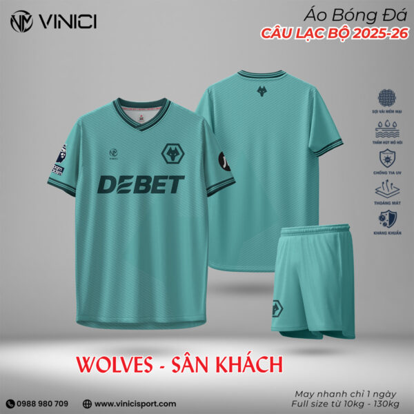 Áo Bóng Đá WOLVES Sân Khách 2025-2026 - Xanh Ngọc Lam