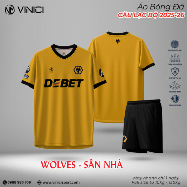 Áo Bóng Đá Wolves Sân Nhà 2025-26 Vàng Gold