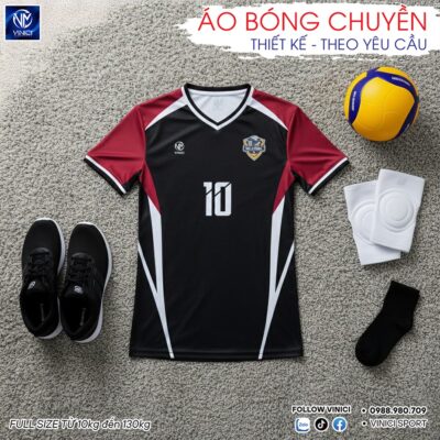 Áo Bóng Chuyền Nam Màu Đen Đỏ Đô BC02-VNC068-11