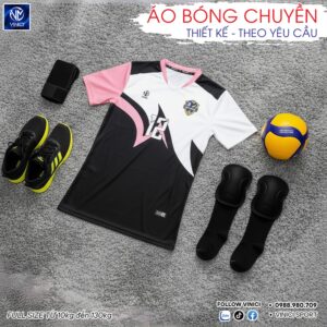 Áo Bóng Chuyền Thiết Kế BC02 - Đen Trắng Hồng Pastel Cá Tính