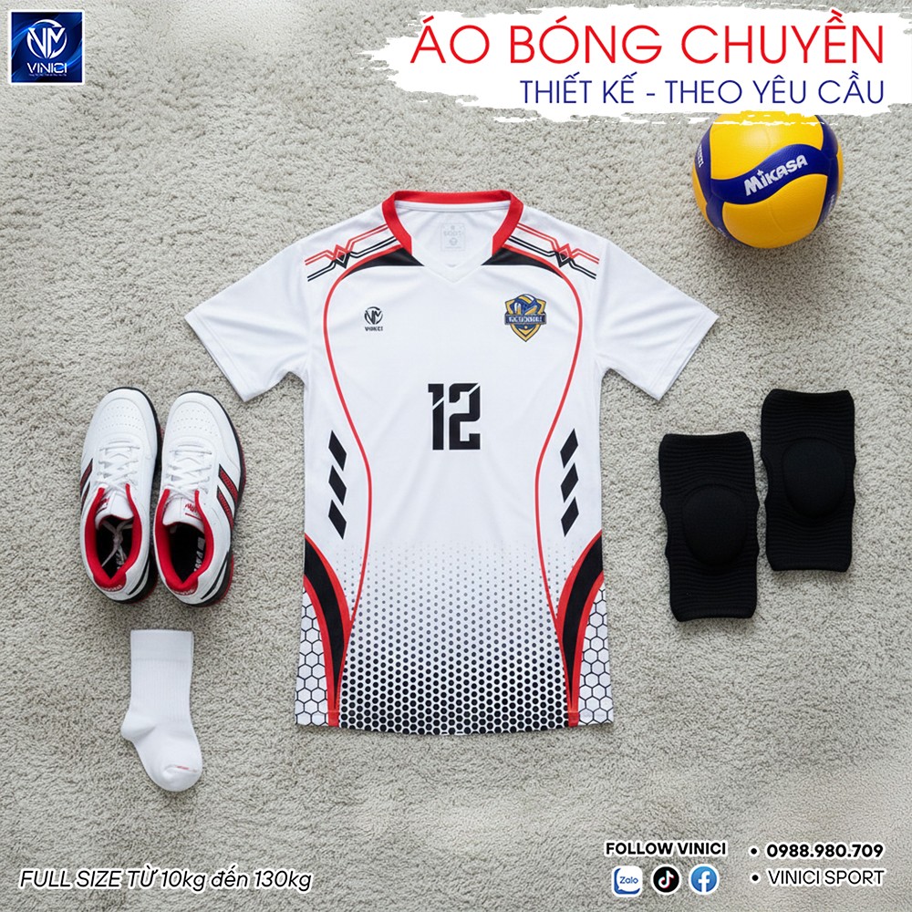 Áo bóng chuyền BC02-VNC068-20 màu trắng thiết kế theo yêu cầu từ Vinici Sport