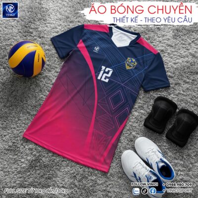 Áo Bóng Chuyền Nữ Màu Hồng Đậm Chuyển Navy BC02-VNC068-21