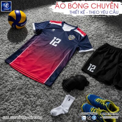 Áo Bóng Chuyền Nam BC02 Xanh Navy Đỏ Đô – Thiết Kế Gradient Độc Đáo