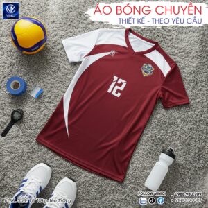Áo Bóng Chuyền Thiết Kế Màu Đỏ Đô Trắng - BC02-VNC068
