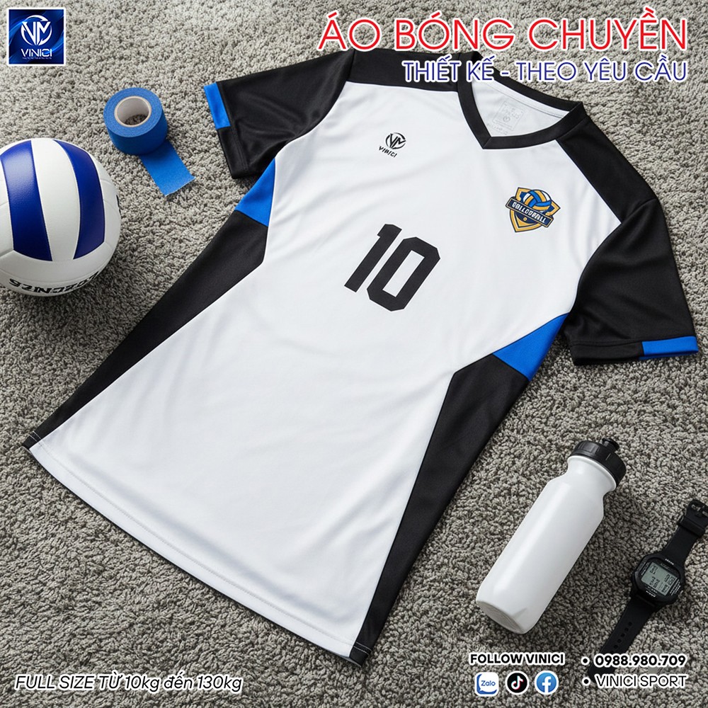 Áo bóng chuyền trắng phối xanh BC02-VNC068-32