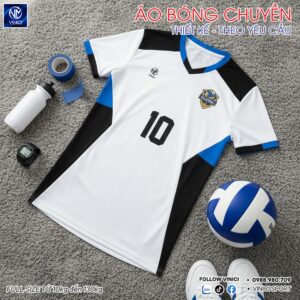 Áo Bóng Chuyền BC02 VNC068 Trắng Phối Đen Xanh Dương