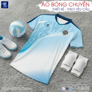 Áo Bóng Chuyền Thiết Kế BC02-VNC068 Màu Trắng Xanh Dương
