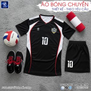 Áo Bóng Chuyền Nam Đen Phối Trắng Viền Đỏ BC02-VNC068-43