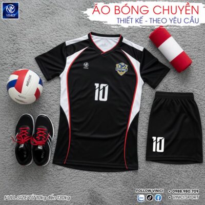 Áo Bóng Chuyền Nam Đen Phối Trắng Viền Đỏ BC02-VNC068-43