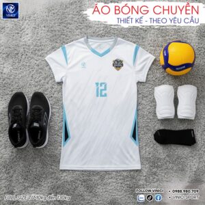 Áo Bóng Chuyền BC02-VNC068-9 Trắng Xanh Thiết Kế Theo Yêu Cầu