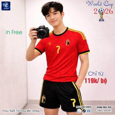 Áo Bóng Đá Tuyển Bỉ Sân Nhà World Cup 2026 – Đỏ Rực Nhiệt Huyết, Sang Trọng Điểm Vàng