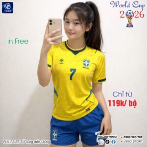 Áo Bóng Đá Đội Tuyển Brazil World Cup 2026 Sân Nhà Màu Vàng