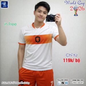 Áo Bóng Đá Hà Lan World Cup 2026 Sân Khách Trắng Cam - Thiết Kế Độc Đáo, Thoáng Mát, Đa Dạng Size