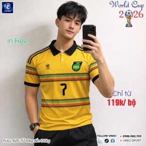 Áo Bóng Đá Tuyển Jamaica World Cup 2026 Màu Vàng Sọc Nhiều Màu