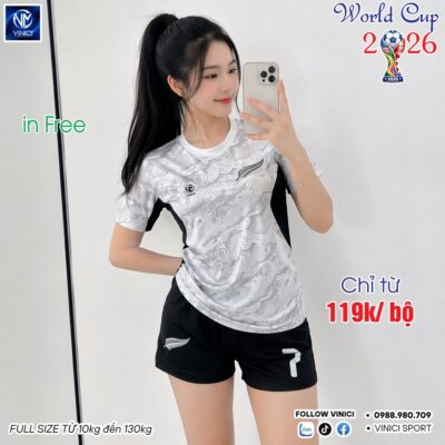 Áo Bóng Đá Đội Tuyển New Zealand World Cup 2026 Màu Trắng Phối Đen