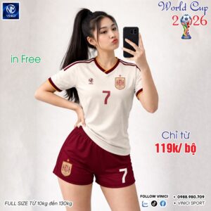 Áo bóng đá Tây Ban Nha sân khách World Cup 2026 – Trắng đỏ rượu vang