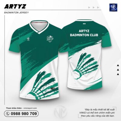 Áo cầu lông thiết kế VINICI Artyz xanh ve chai