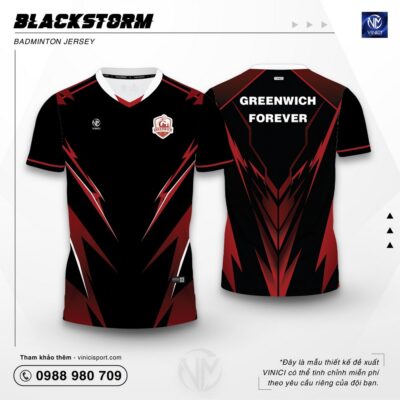 Áo Cầu Lông Thiết Kế VINICI Blackstorm đen đỏ cá tính