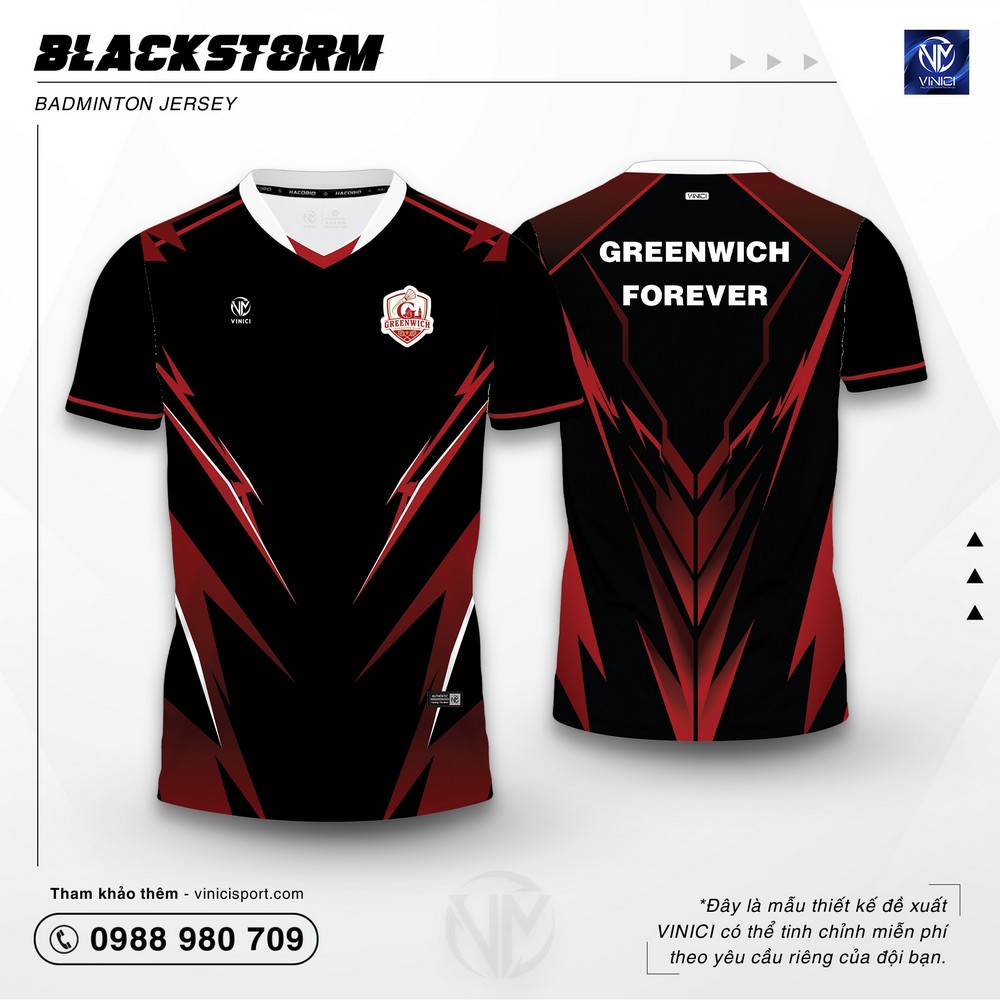 Áo Cầu Lông Thiết Kế VINICI Blackstorm đen đỏ cá tính