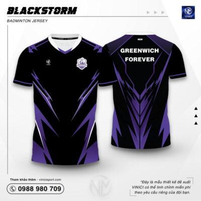 Áo cầu lông thiết kế vinici blackstorm đen tím mạnh mẽ