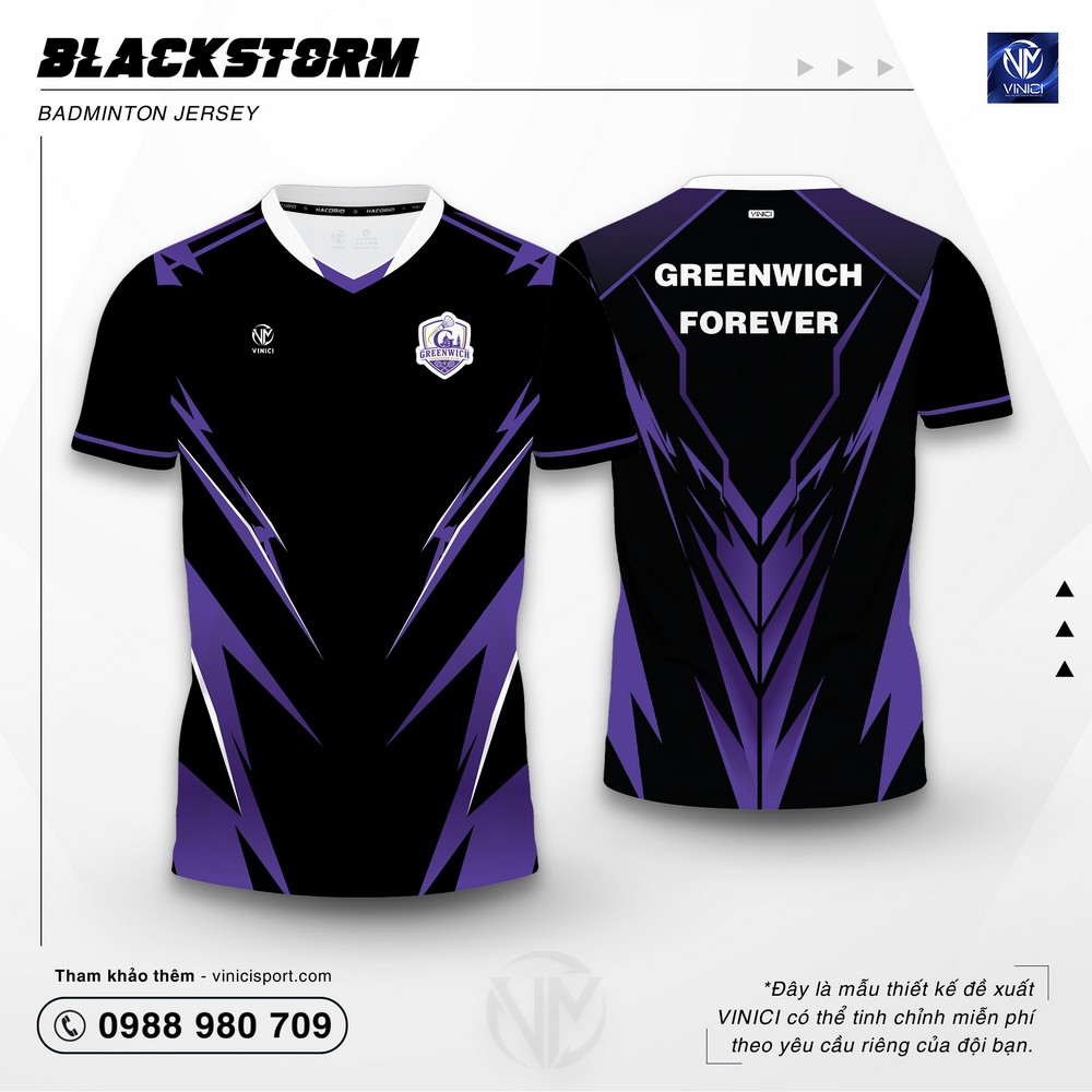 Áo cầu lông thiết kế vinici blackstorm đen tím mạnh mẽ