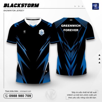 Áo Cầu Lông Thiết Kế VINICI Blackstorm đen xanh bích
